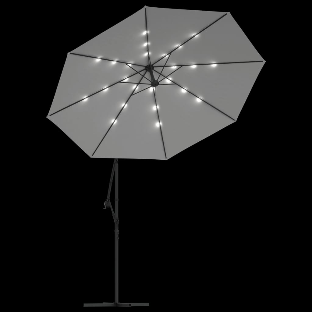 vidaXL Parasol ogrodowy wiszący, światła LED, 300 cm, metal, piaskowy