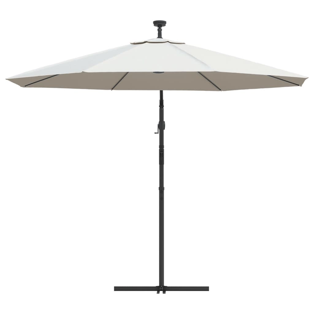 vidaXL Parasol ogrodowy wiszący, światła LED, 300 cm, metal, piaskowy