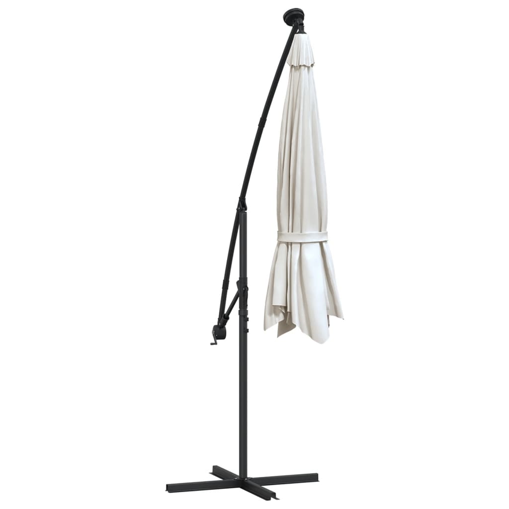 vidaXL Parasol ogrodowy wiszący, światła LED, 300 cm, metal, piaskowy