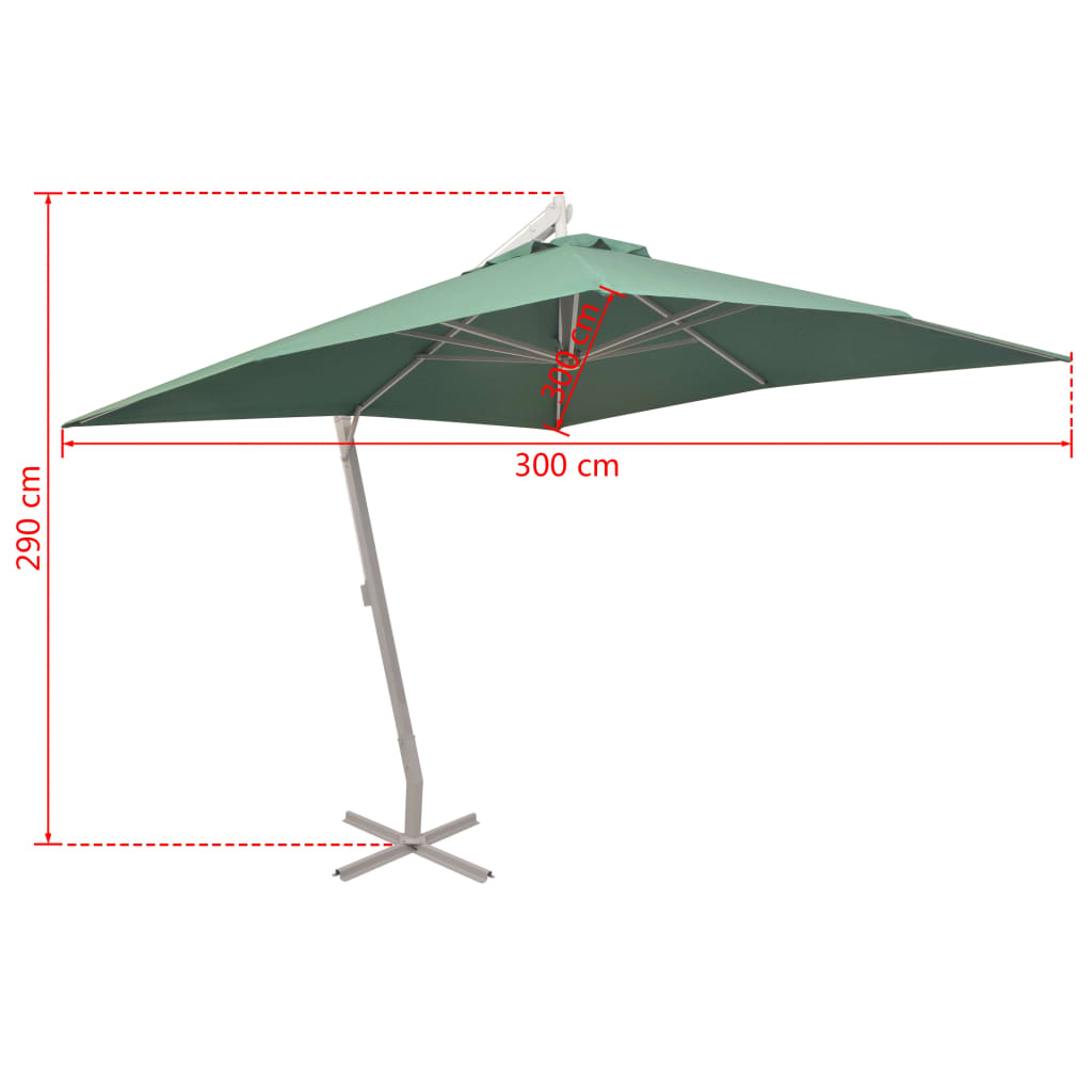 vidaXL Parasol ogrodowy, wiszący, 300 x 300 cm, aluminiowy, zielony