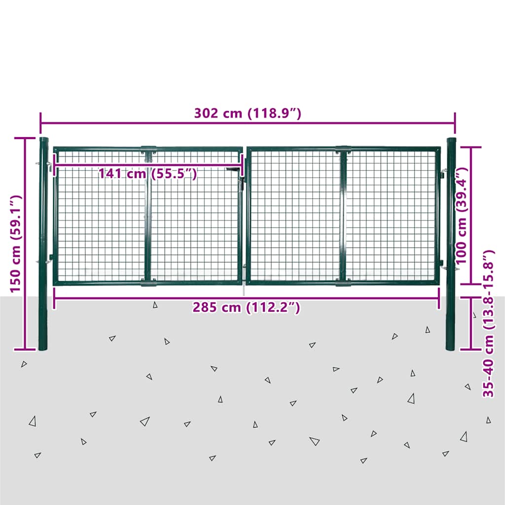 vidaXL Brama ogrodzeniowa stalowa 300x100 cm zielona