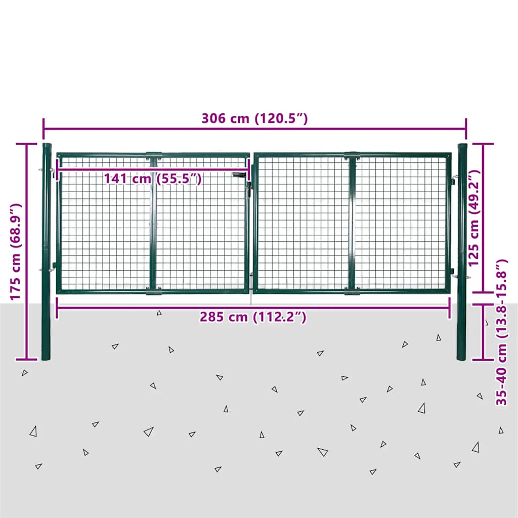 vidaXL Brama ogrodzeniowa stalowa 300x125 cm zielona