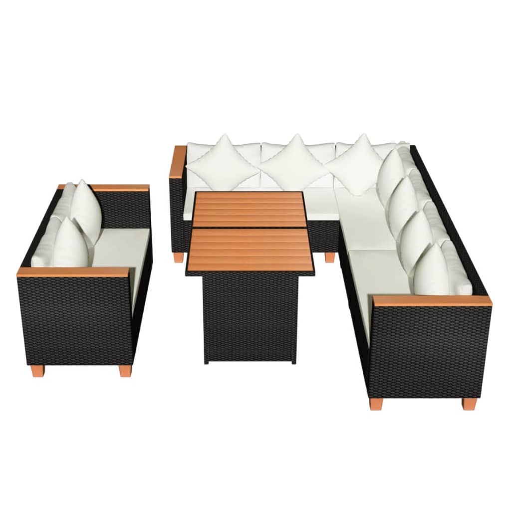 vidaXL 5-cz. zestaw mebli do ogrodu, poduszki, rattan PE, czarny