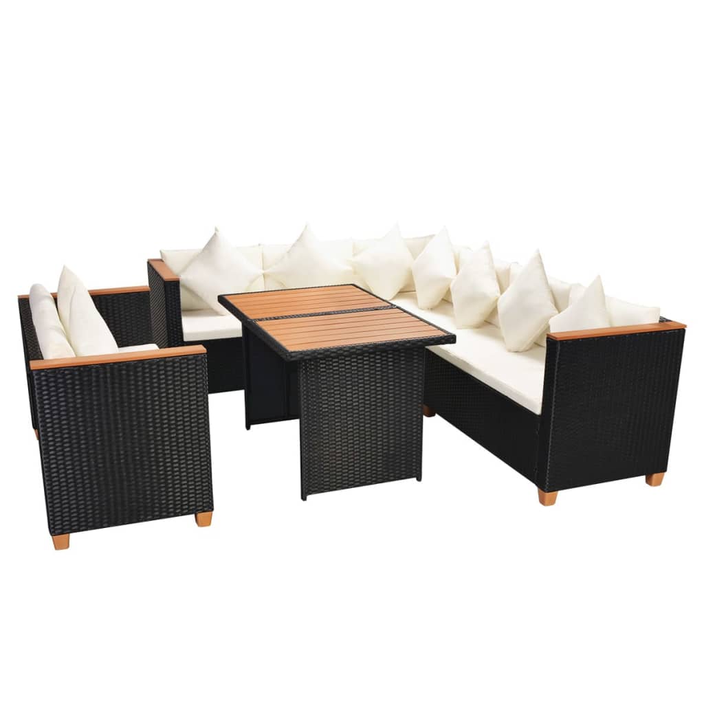 vidaXL 5-cz. zestaw mebli do ogrodu, poduszki, rattan PE, czarny