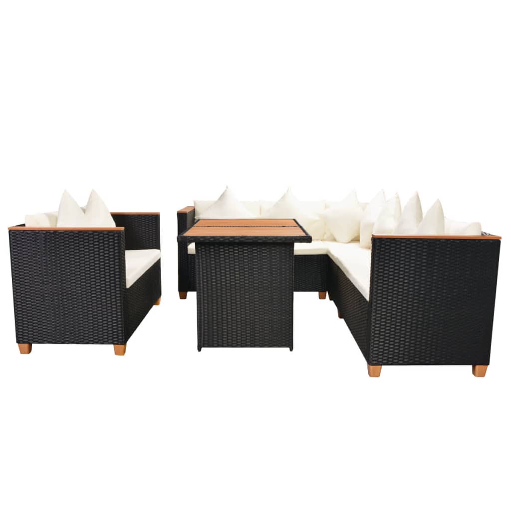 vidaXL 5-cz. zestaw mebli do ogrodu, poduszki, rattan PE, czarny