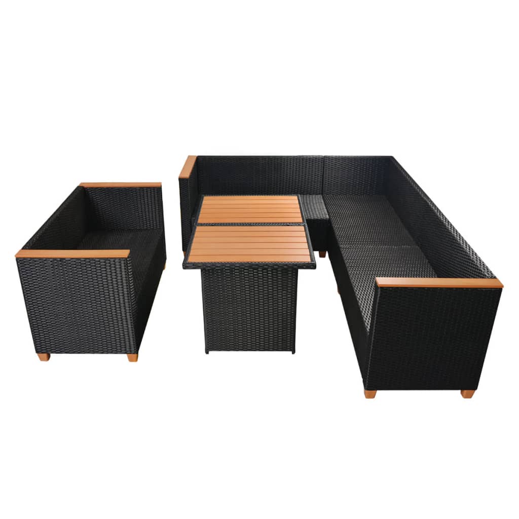 vidaXL 5-cz. zestaw mebli do ogrodu, poduszki, rattan PE, czarny