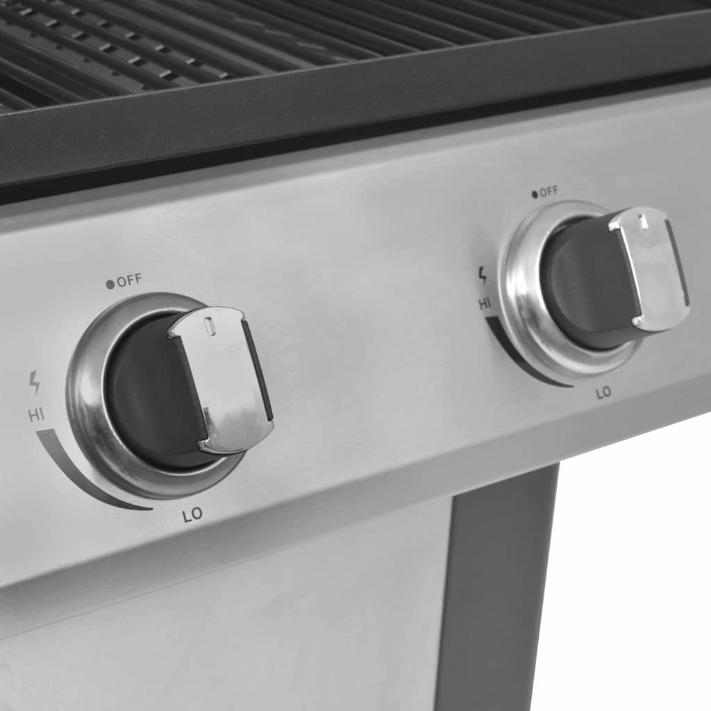 vidaXL Grill gazowy z palnikiem z kołem Srebrny Stal z metalowym wężem