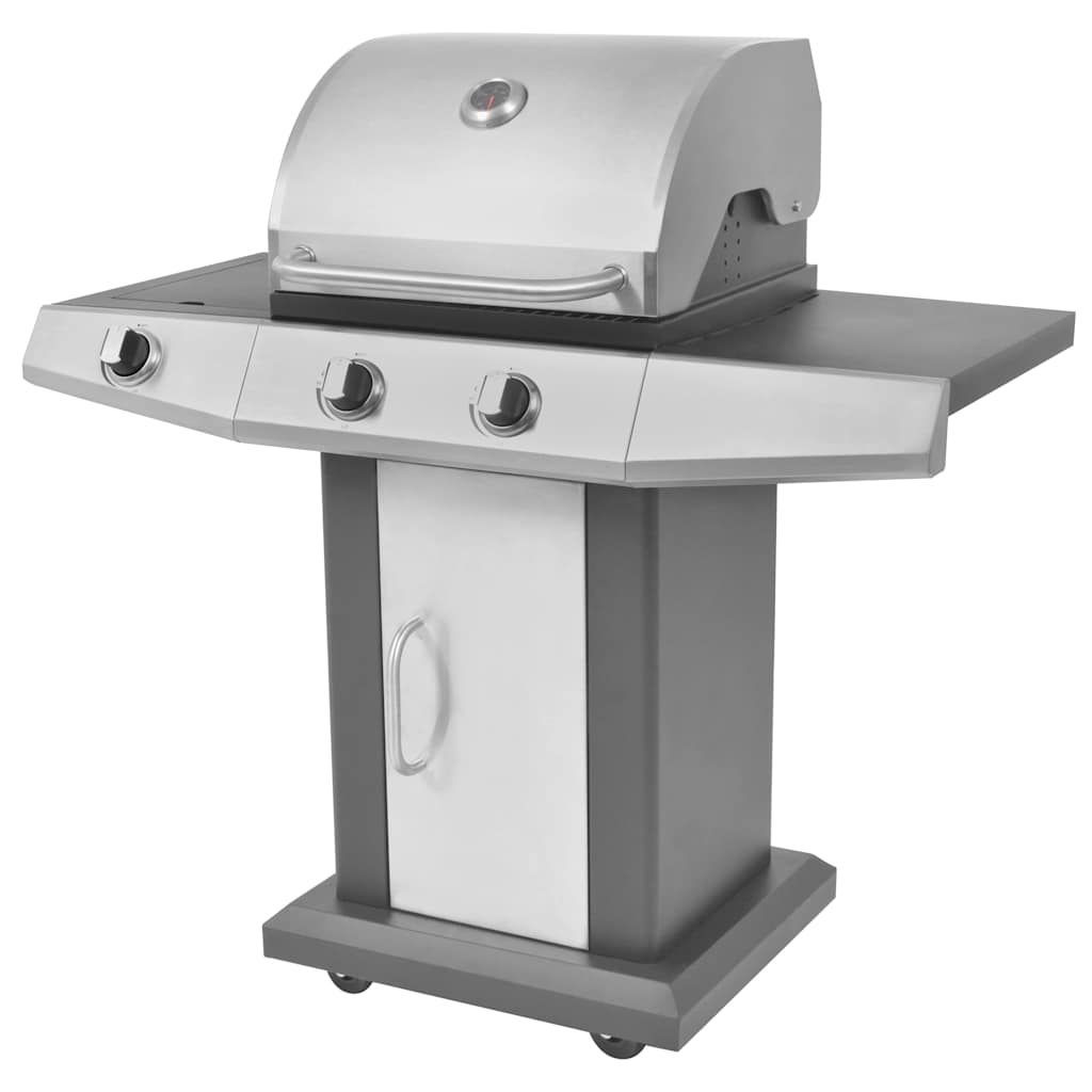 vidaXL Grill gazowy z palnikiem z kołem Srebrny Stal z metalowym wężem