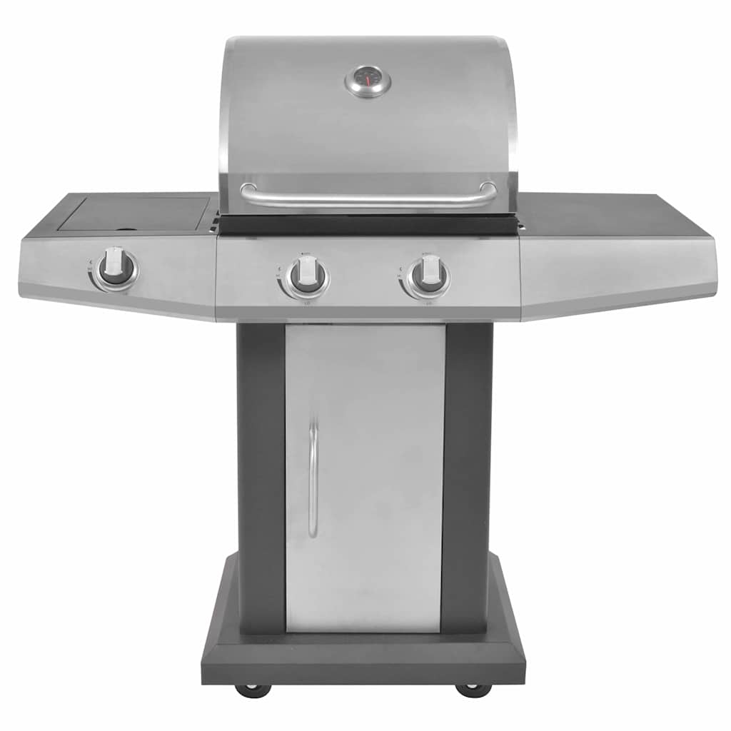 vidaXL Grill gazowy z palnikiem z kołem Srebrny Stal z metalowym wężem