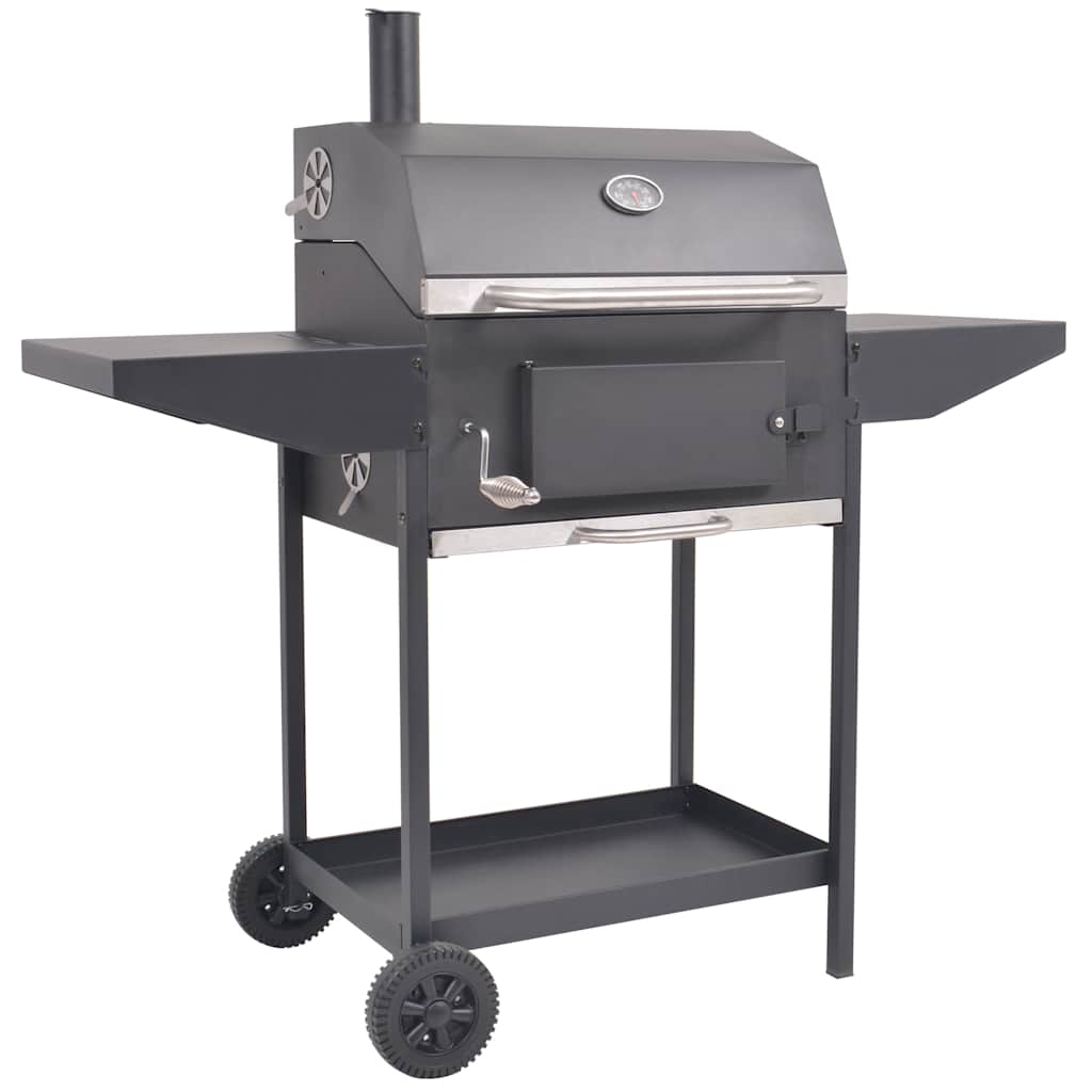 vidaXL Grill węglowy z wędzarnią i dolną półką, czarny