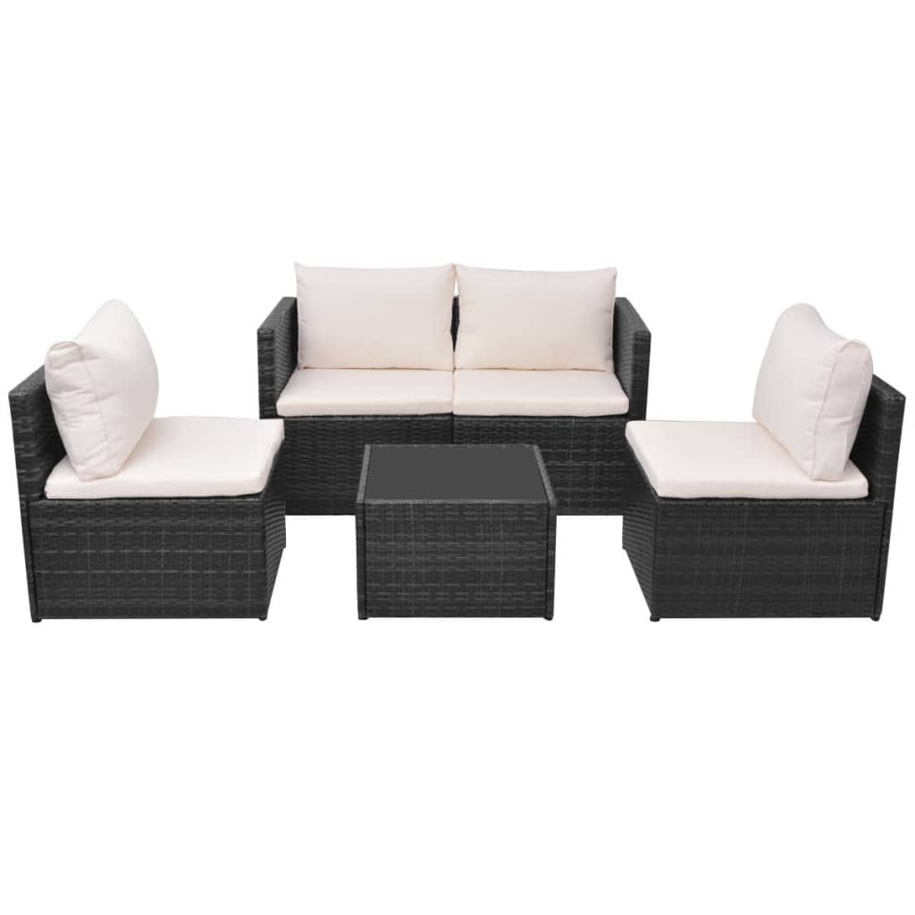 vidaXL 5-cz. zestaw mebli do ogrodu, poduszki, rattan PE, czarny