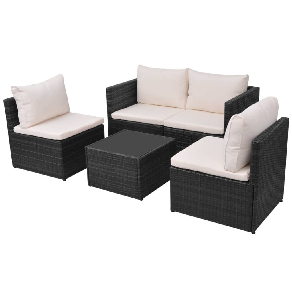 vidaXL 5-cz. zestaw mebli do ogrodu, poduszki, rattan PE, czarny