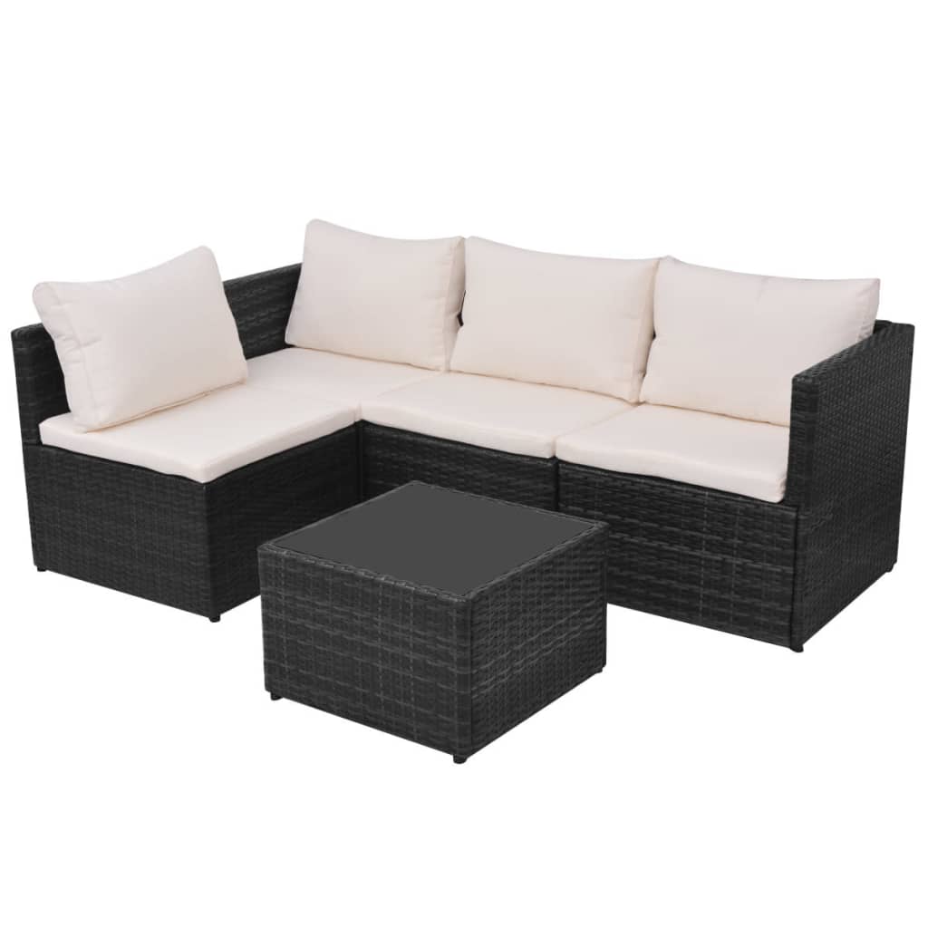 vidaXL 5-cz. zestaw mebli do ogrodu, poduszki, rattan PE, czarny