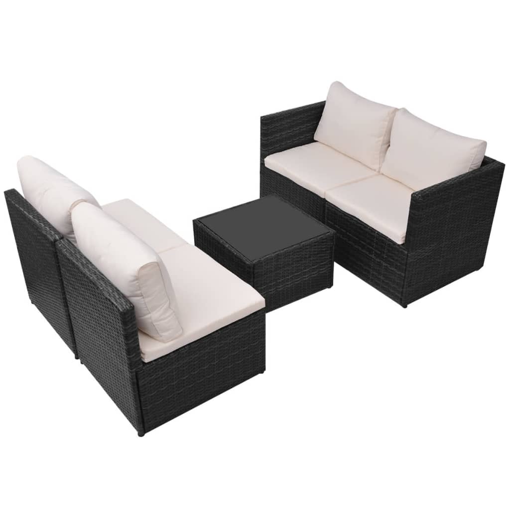 vidaXL 5-cz. zestaw mebli do ogrodu, poduszki, rattan PE, czarny