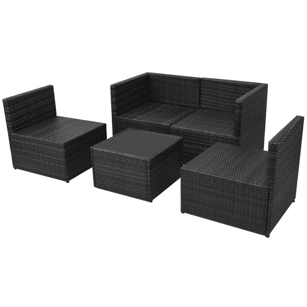 vidaXL 5-cz. zestaw mebli do ogrodu, poduszki, rattan PE, czarny