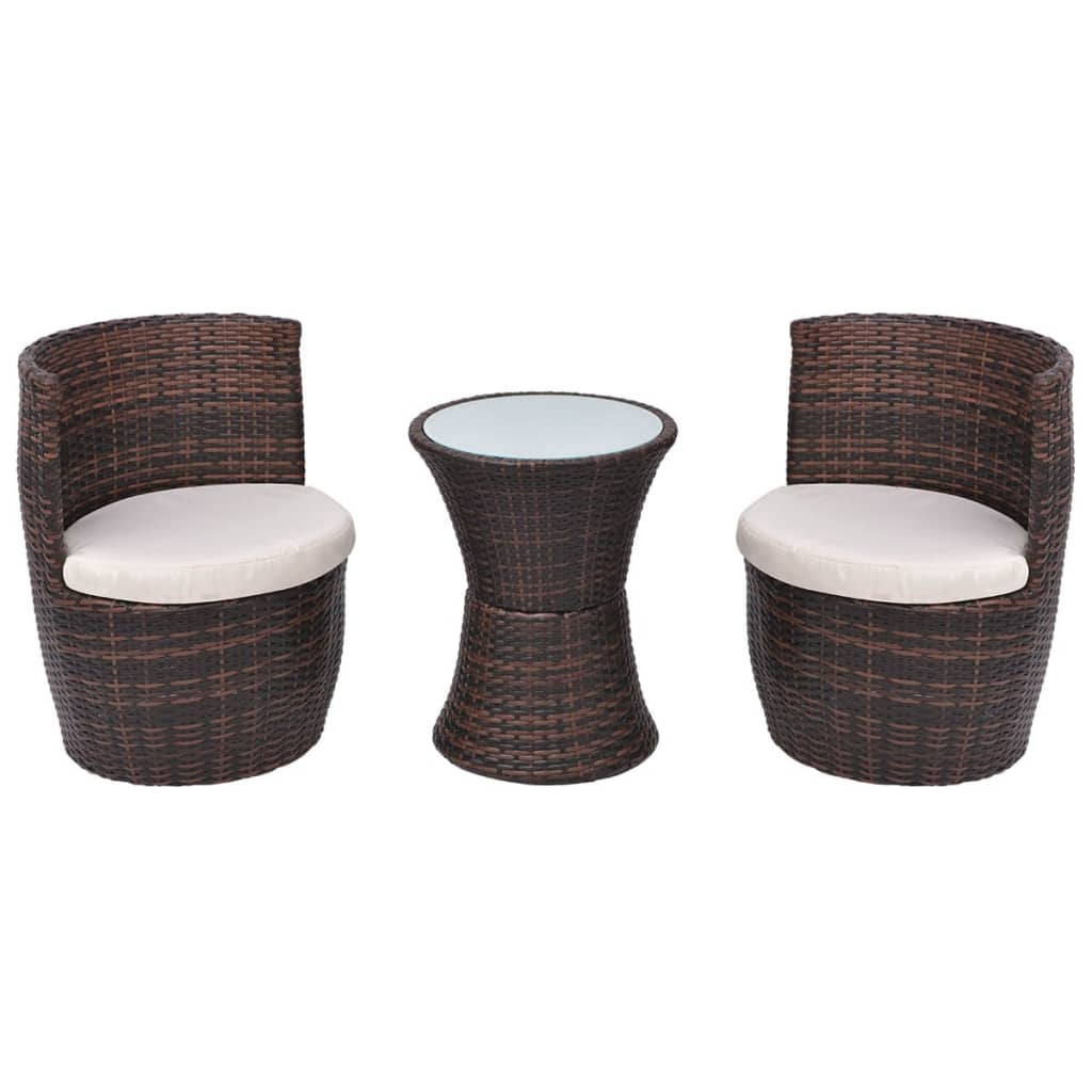 vidaXL 3-cz. zestaw mebli bistro z poduszkami, rattan PE, brązowy