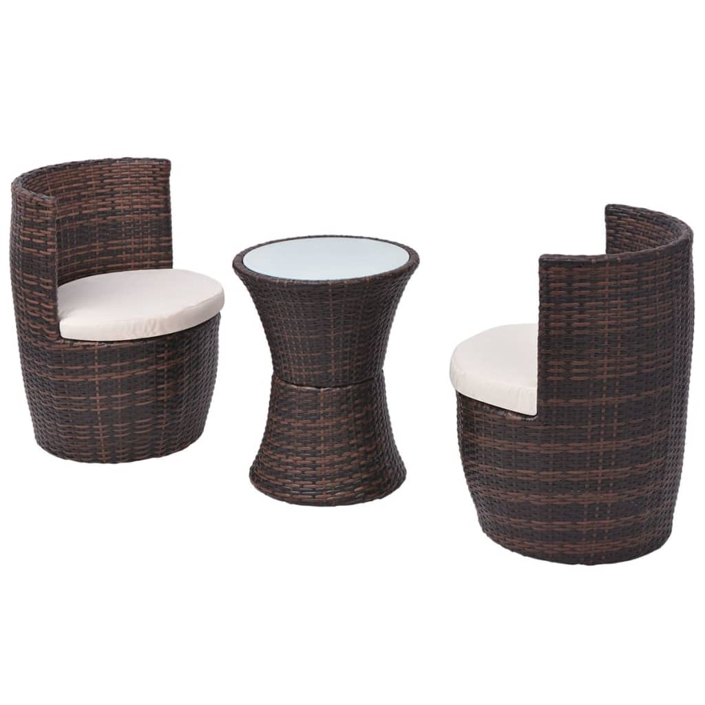 vidaXL 3-cz. zestaw mebli bistro z poduszkami, rattan PE, brązowy