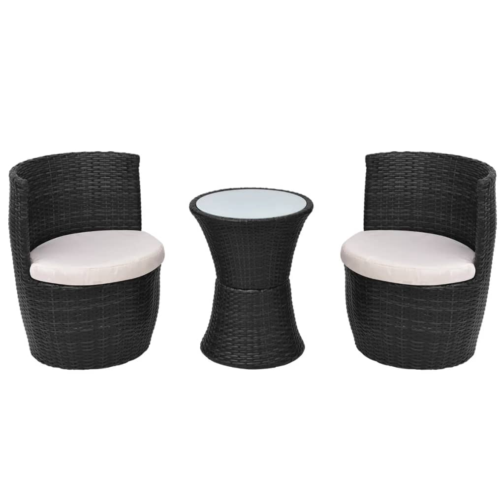 vidaXL 3-cz. zestaw mebli bistro z poduszkami, rattan PE, czarny