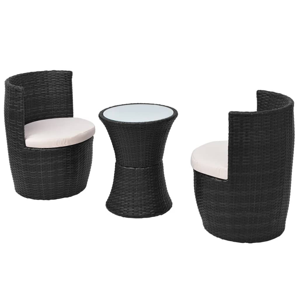 vidaXL 3-cz. zestaw mebli bistro z poduszkami, rattan PE, czarny