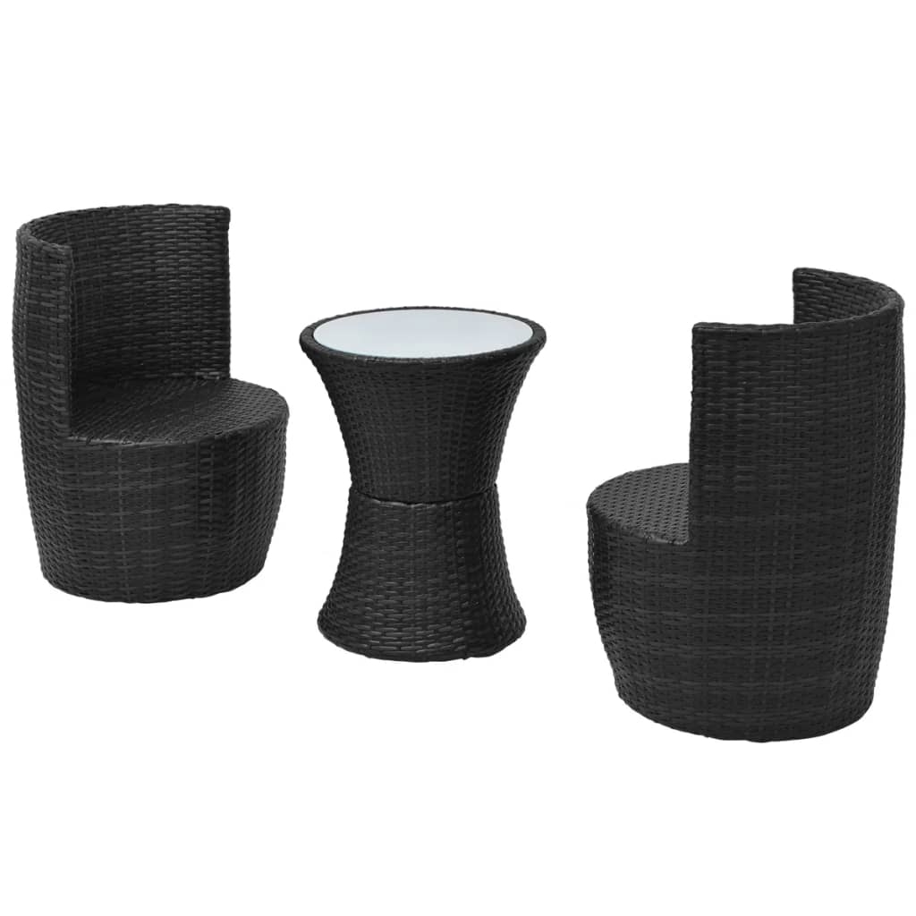 vidaXL 3-cz. zestaw mebli bistro z poduszkami, rattan PE, czarny