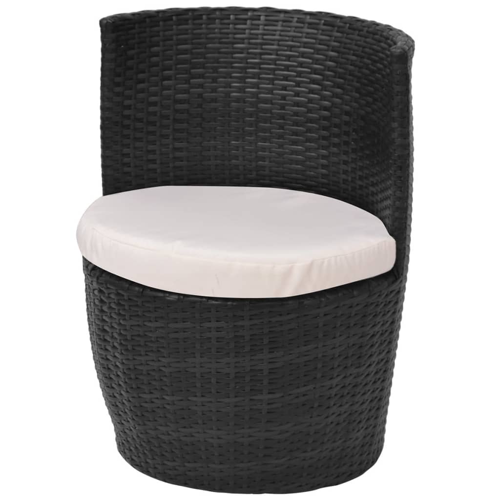 vidaXL 3-cz. zestaw mebli bistro z poduszkami, rattan PE, czarny