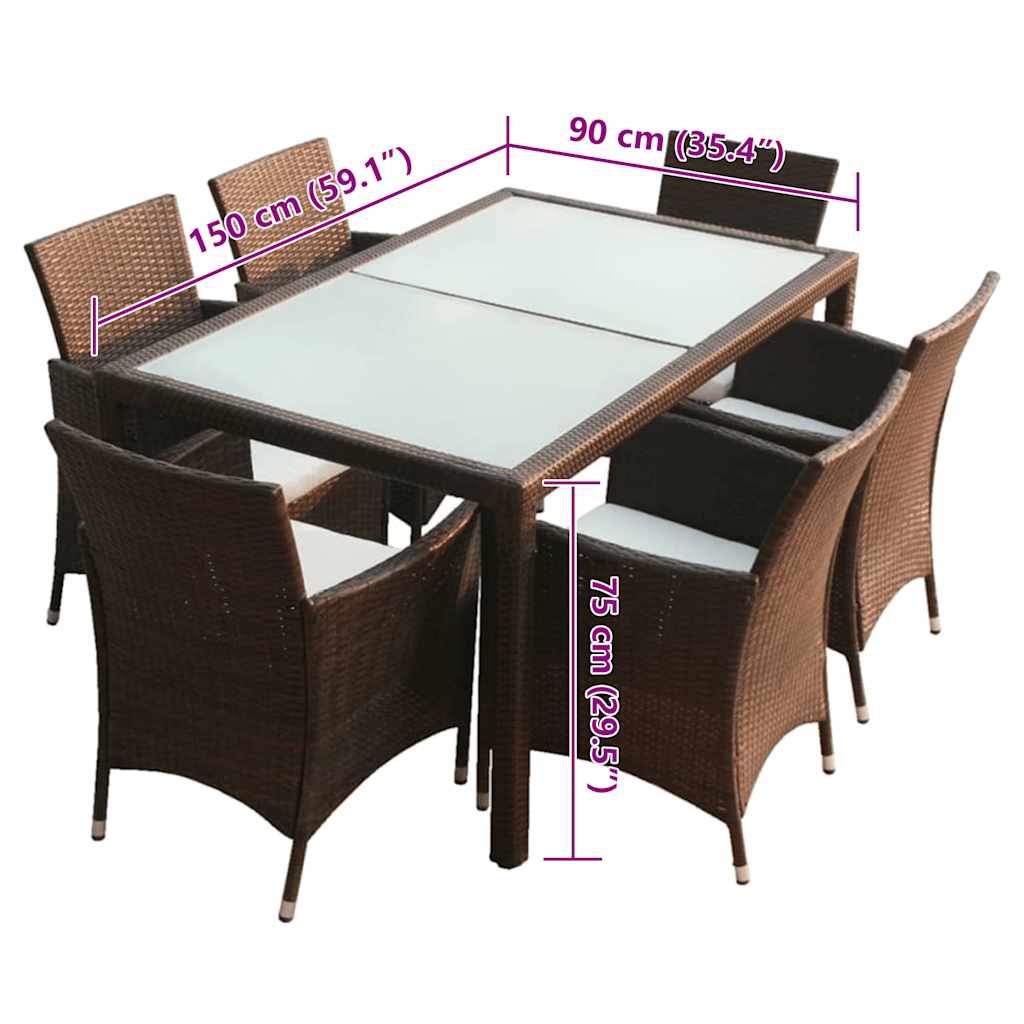 vidaXL 7-cz. zestaw mebli ogrodowych z poduszkami, rattan PE, brązowy