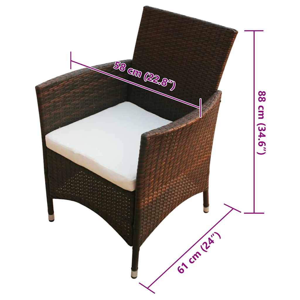 vidaXL 7-cz. zestaw mebli ogrodowych z poduszkami, rattan PE, brązowy