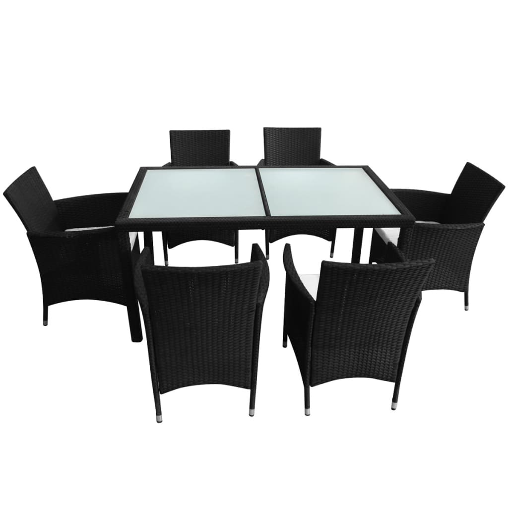 vidaXL 7-cz. zestaw mebli ogrodowych z poduszkami, rattan PE, czarny