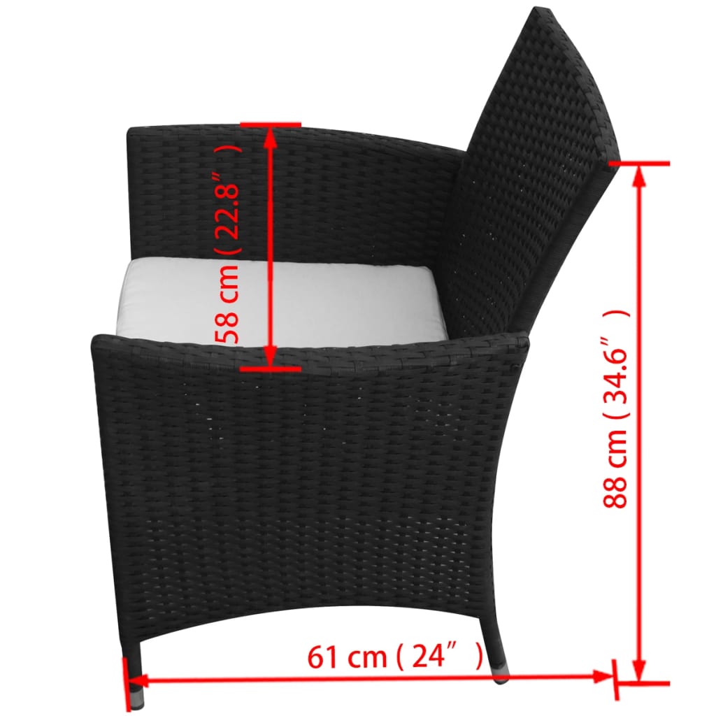 vidaXL 7-cz. zestaw mebli ogrodowych z poduszkami, rattan PE, czarny