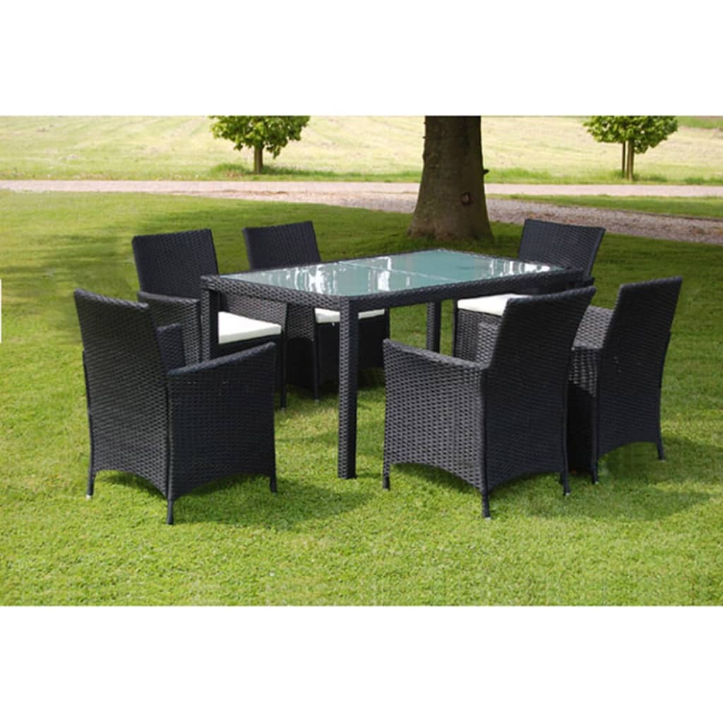 vidaXL 7-cz. zestaw mebli ogrodowych z poduszkami, rattan PE, czarny