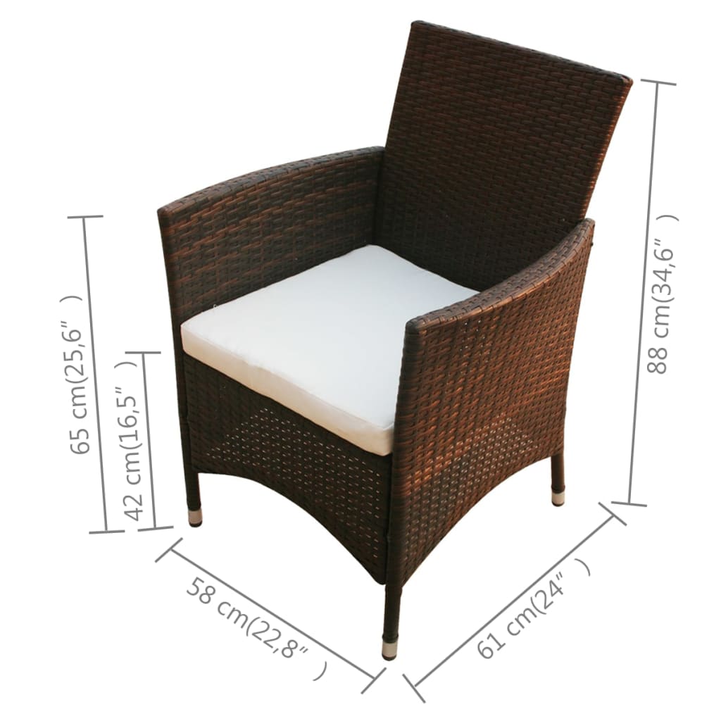 vidaXL 5-cz. zestaw mebli ogrodowych z poduszkami, rattan PE, brązowy