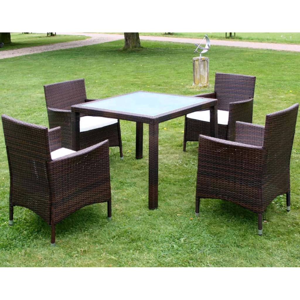 vidaXL 5-cz. zestaw mebli ogrodowych z poduszkami, rattan PE, brązowy