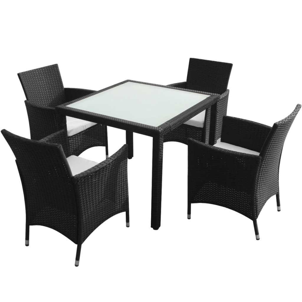 vidaXL 5-cz. zestaw mebli ogrodowych z poduszkami, rattan PE, czarny