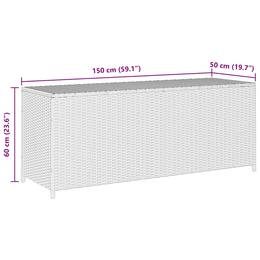 vidaXL Skrzynia ogrodowa, czarna, 150 x 50 x 60 cm, rattan PE