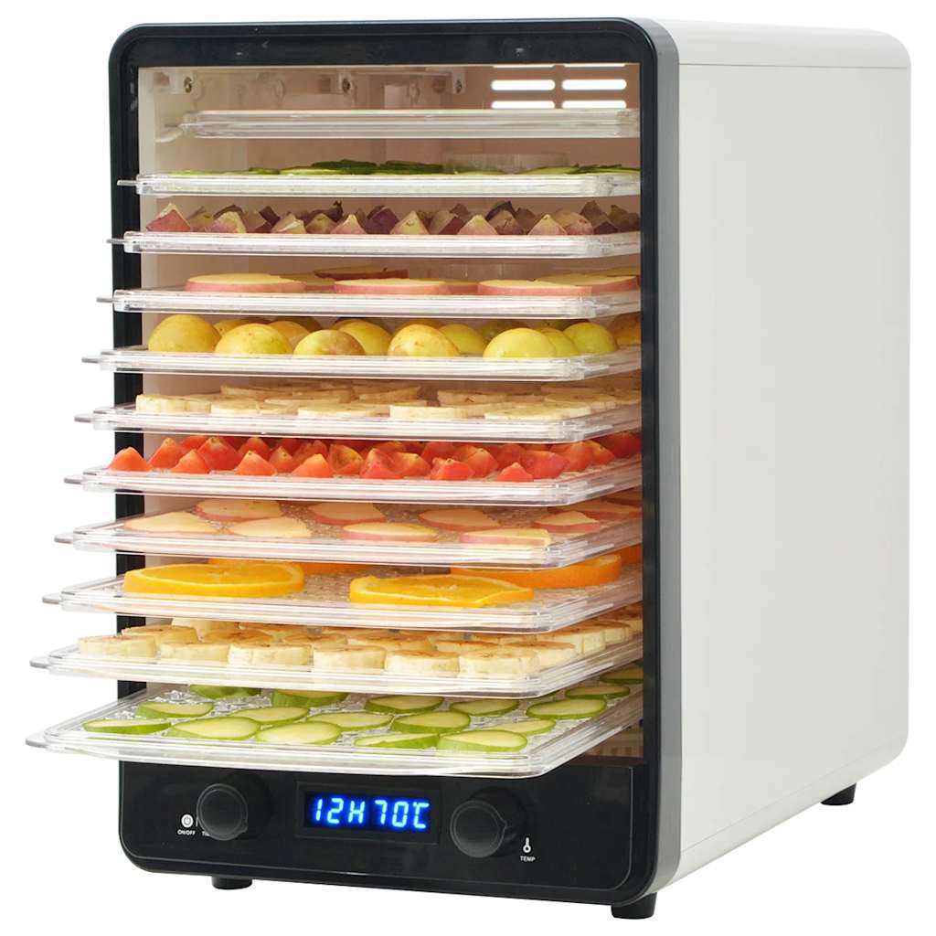 vidaXL Dehydrator do żywności z 10 tacami, biały, 550 W