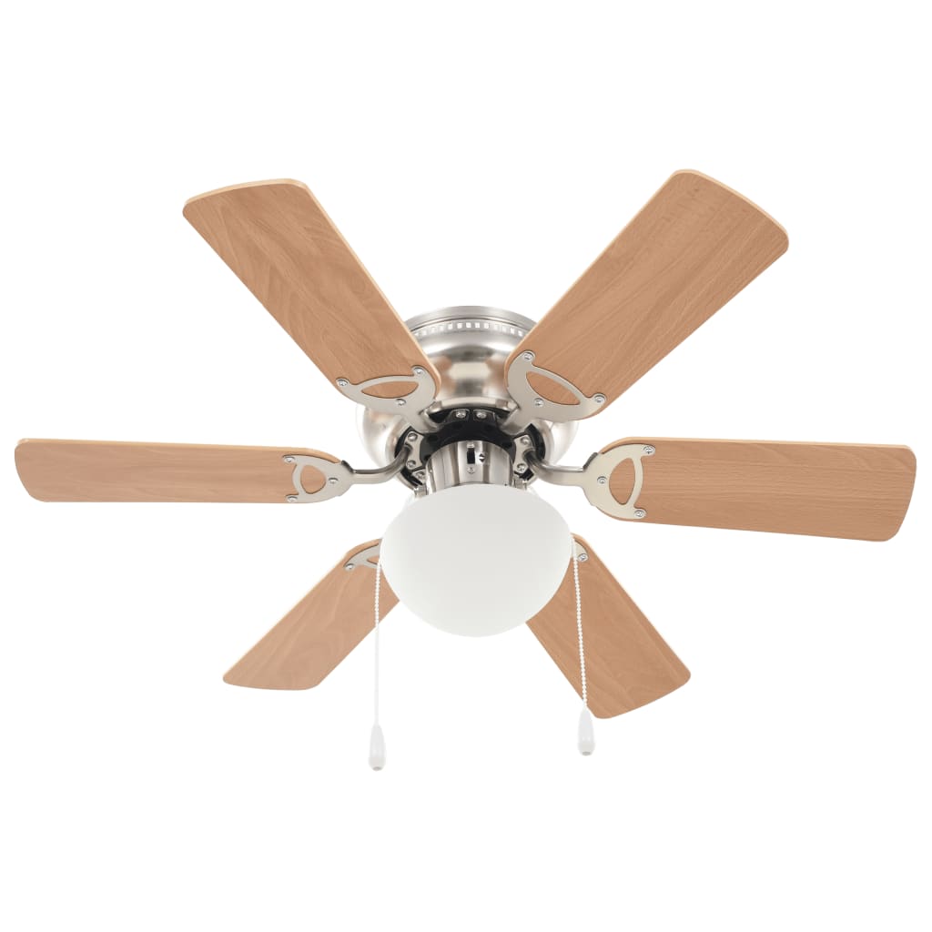 vidaXL Zdobiony wentylator sufitowy z lampą, 82 cm, jasnobrązowy