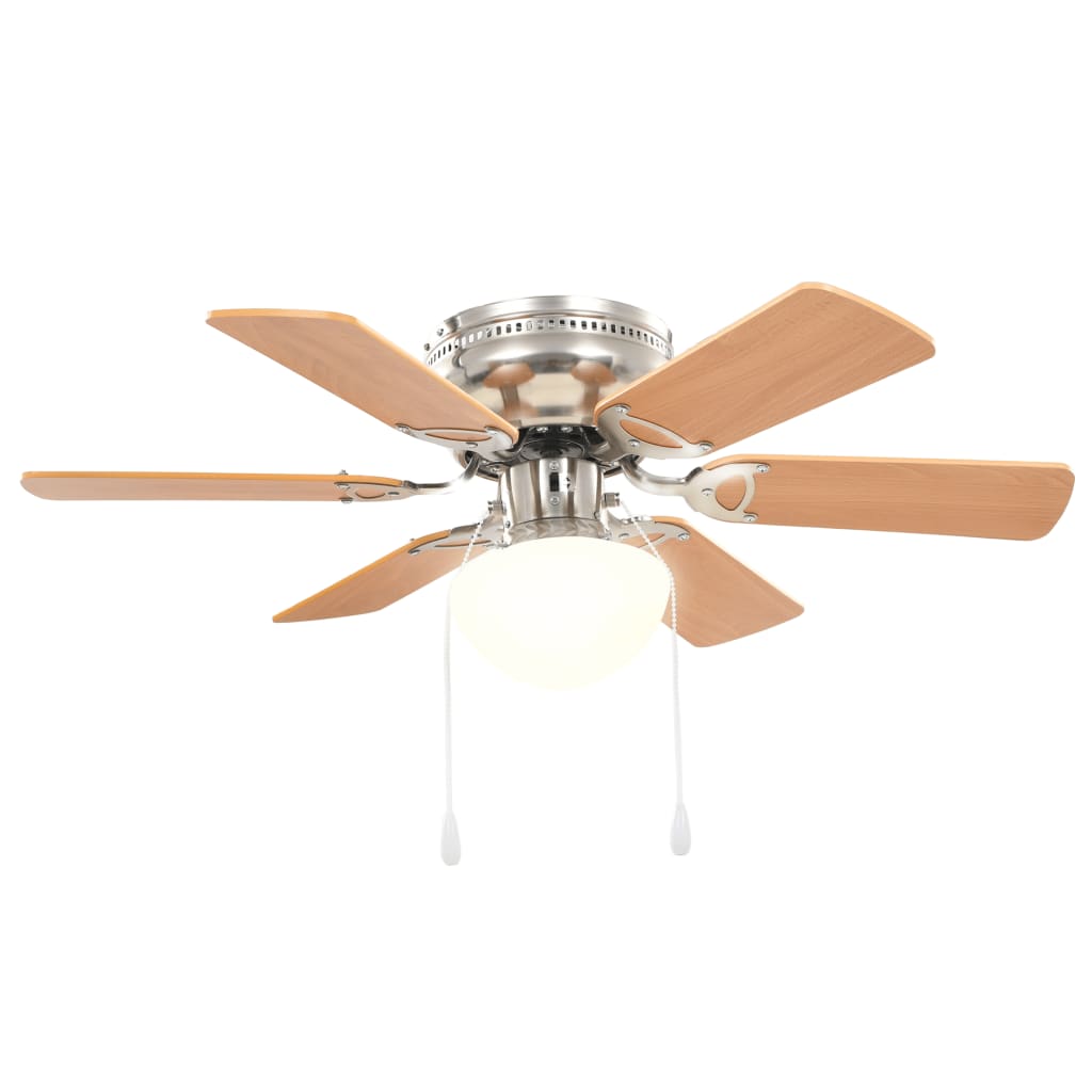 vidaXL Zdobiony wentylator sufitowy z lampą, 82 cm, jasnobrązowy