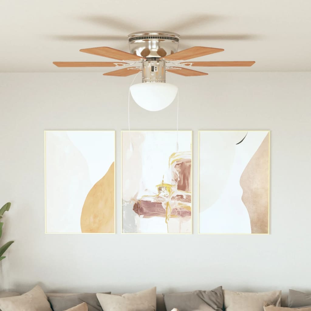 vidaXL Zdobiony wentylator sufitowy z lampą, 82 cm, jasnobrązowy