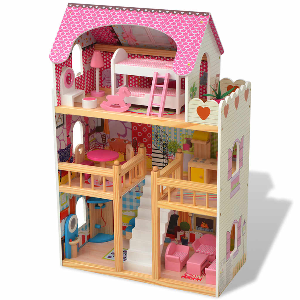 vidaXL 3-poziomowy domek dla lalek 60x30x90 cm, drewno