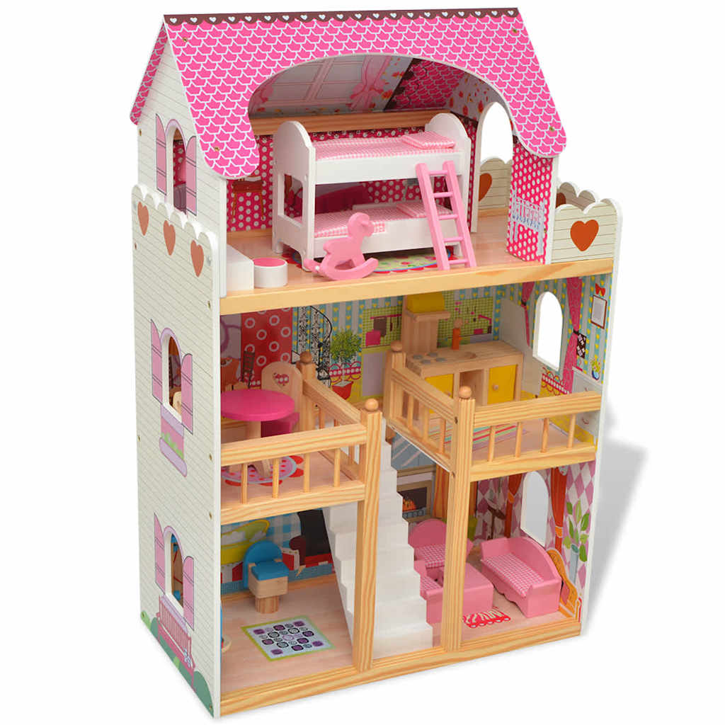 vidaXL 3-poziomowy domek dla lalek 60x30x90 cm, drewno