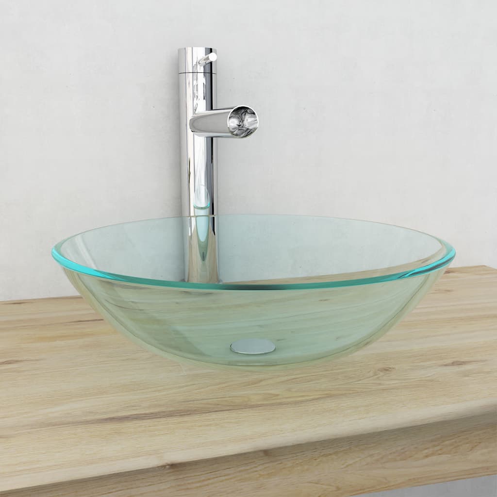 vidaXL Umywalka z bezbarwnego, hartowanego szkła 42 cm