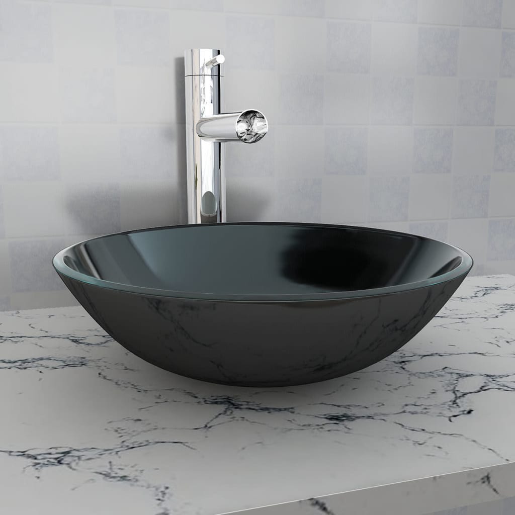 vidaXL Umywalka z czarnego, hartowanego szkła 42 cm