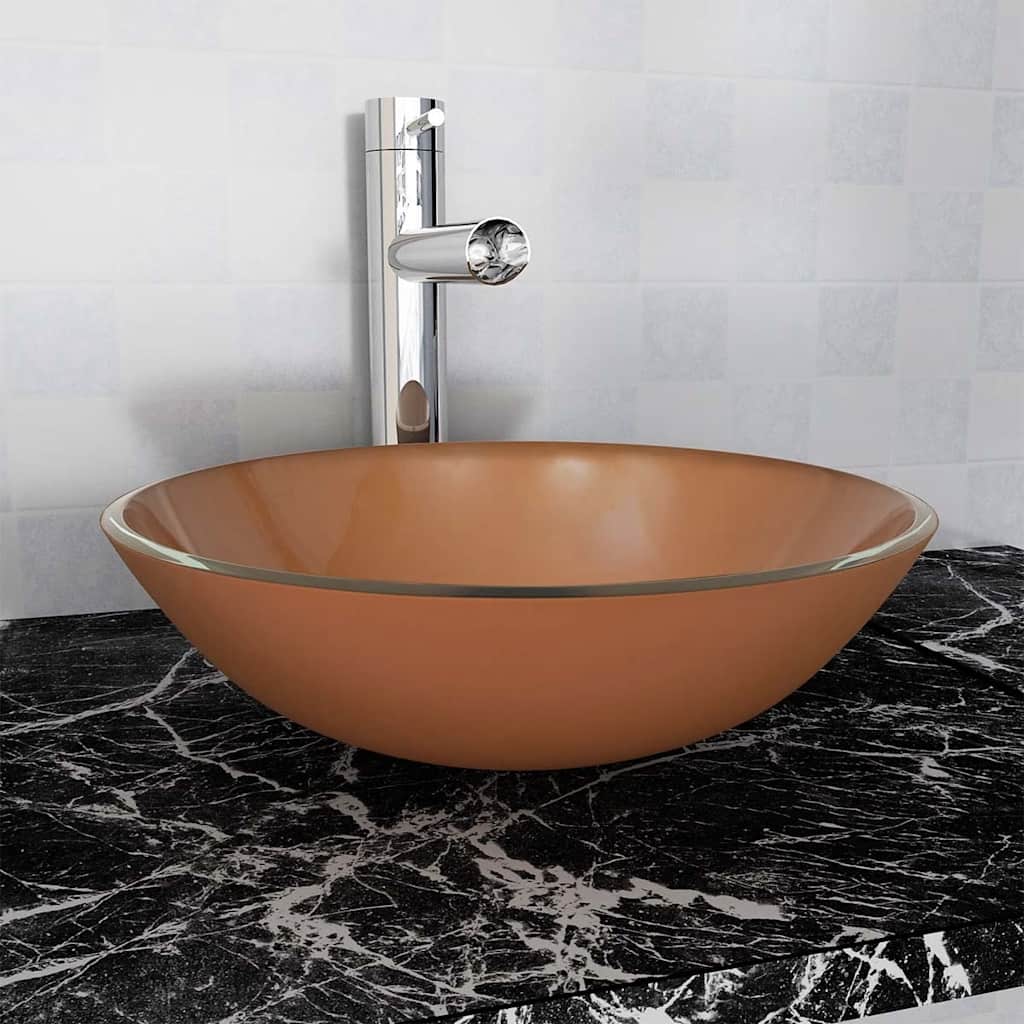 vidaXL Umywalka z hartowanego szkła, 42 cm, brązowa