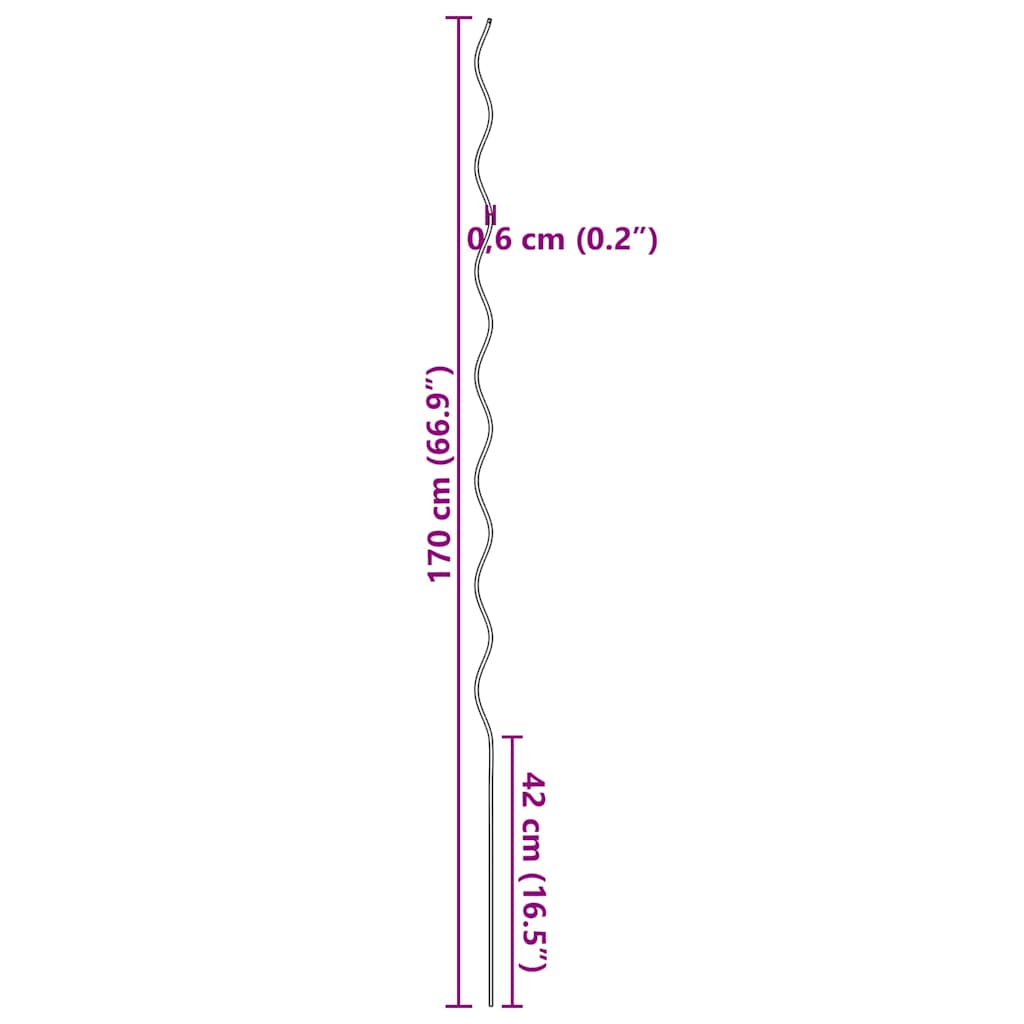 vidaXL Spiralne podpórki do roślin, 50 szt, 170 cm, galwanizowana stal