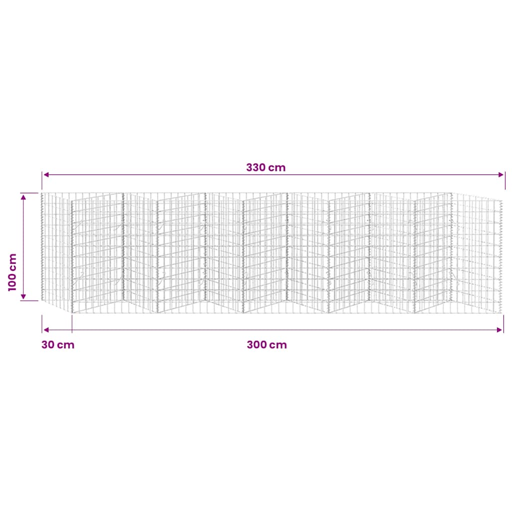 vidaXL Kosz gabionowy, galwanizowana stal, 300x30x100 cm