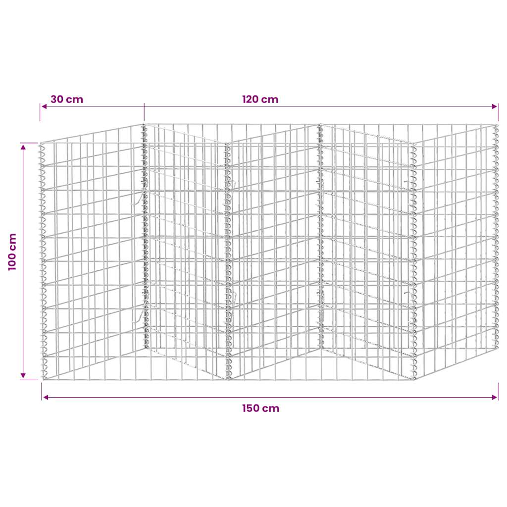 vidaXL Kosz gabionowy, galwanizowana stal, 120x30x100 cm