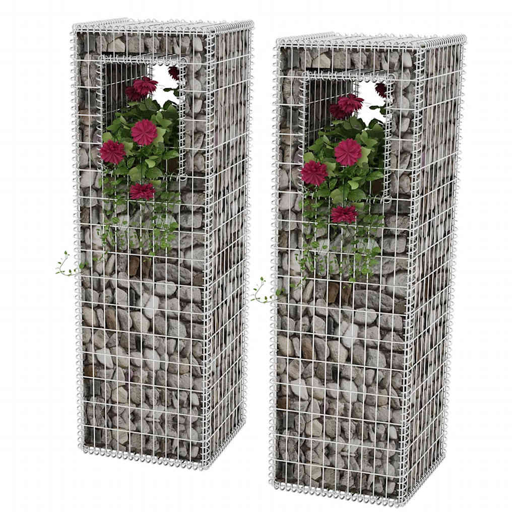 vidaXL Kosze gabionowe kolumny - donice, 2 szt., 50x50x160 cm