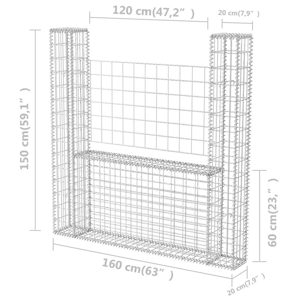 vidaXL Kosz gabionowy w kształcie litery U, stal, 160x20x150 cm