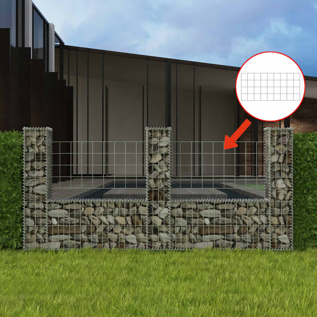 vidaXL Kosz gabionowy w kształcie litery U, stal, 240 x 20 x 100 cm