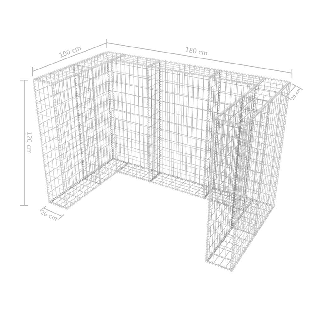 vidaXL Gabion osłonowy na 2 kosze na śmieci, stalowy, 180x100x120 cm